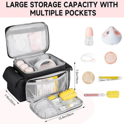 Jaffzora S1 S2, Pack,Black Breast Pump Bag Compatible with Spectra and Breastmilk Baby Bottle Cooler Bag with Ice