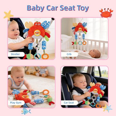 littlove 6-12 Roadtrip Car Seat Toys for Baby Months, Infant Travel Sensory Toys with Clip, Soft Montessori Hanging