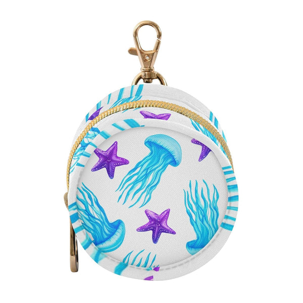 Jellyfish and Starfish Round Pacifier Storage Case with Zipper, Portable Pacifier Case