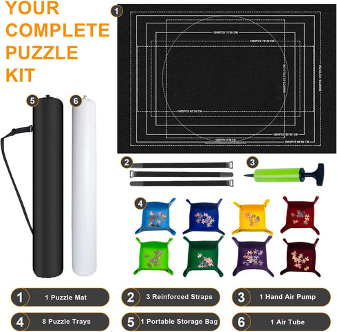 Napzy 8 2000 1500 1000 Jigsaw Puzzle Mat with Sorter Trays, Roll Up Storage for Pieces Puzzle, Portable Puzzle Saver