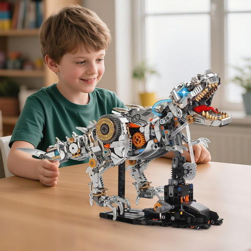 funxinee 12+, Mechanical Dinosaur Building Blocks Linkage Kit, Jurassic Animal Tyrannosaurus Rex Model with Lighting