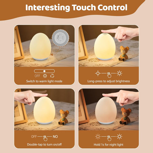7 Dimming, 1 MediAcous Night Light for Kids, Baby Egg Light for Nursery, Colors Changing & Stepless Soft Silicone Touch