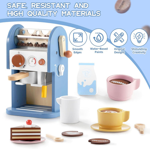 Grinder15 Set 3+ GAGAKU Wooden Coffee Machine Toy with pcs Wood Play Kitchen Accessories for Kids Non-Toxic Pretend