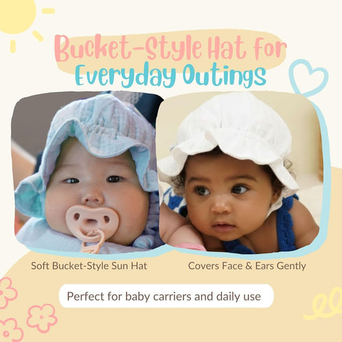 Set, 100% Baby Muslin Sun Hat & Bib Cotton Gauze, Made in Korea, Breathable Baby Bonnet with Soft Neck Band