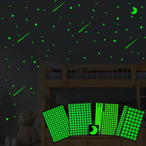 Realistic Glow Stars & Moon, 500pcs Luminous Glowing Stars for Room Decor