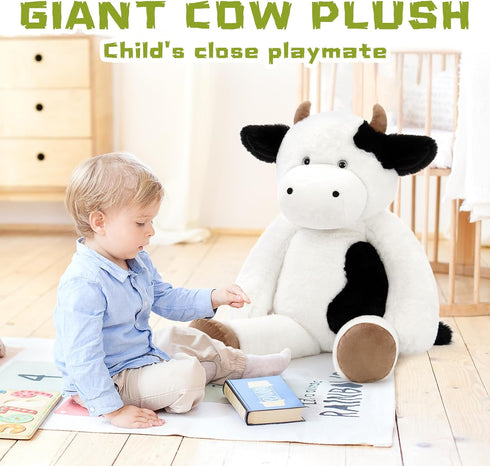 31 Inches, Tezituor Giant Cow Stuffed Animal Realistic Big Stuffed Cow Plush Toy, Large Fluffy Plushie Pillow Gift