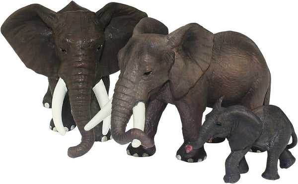 FUNSHOWCASE African Jungle Animals Toy Elephants Figure Realistic Plastic Figurine Playset 3