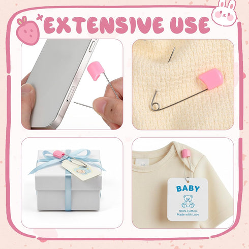 WILLBOND 150 2.2 Inch Pcs Diaper Pins Safety Plastic Head Cloth Diaper Nappy Pins with Locking Closures Stainless Steel