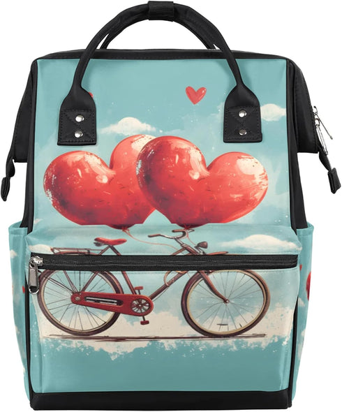 Hsnar Bike Red Hearts Waterproof Diaper Bag Backpack Large Capacity Baby Bag with