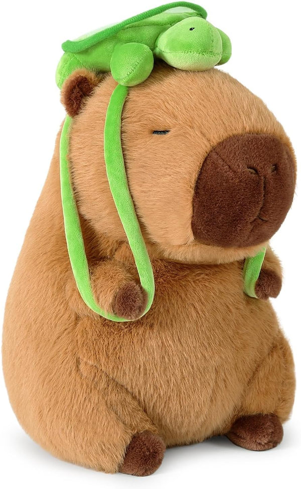 Ditucu Cute Capybara Plush with Turtle Backpack, Kawaii Stuffed Animals, Hugging Gifts for Kids, Brown 9 inch