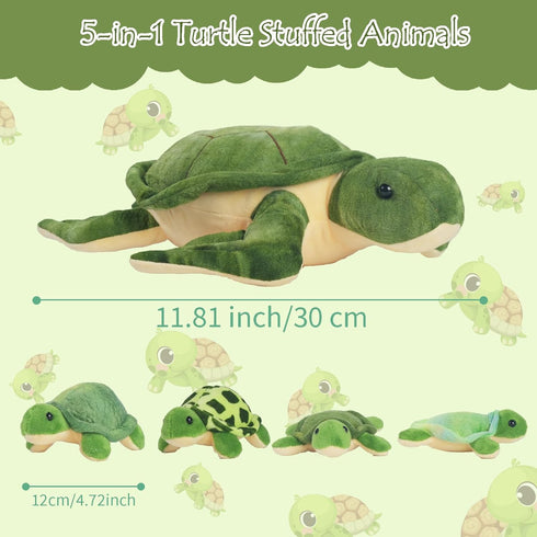 5 12" Mommy 4 PCS Sea Turtle Stuffed Animals with Babies, Stuffed Turtle Plush Toy with Babies Turtles Inside, Big