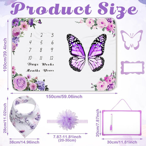 6 60" 40" Chumia Pcs Baby Monthly Milestone Blanket for Girl x Butterfly Milestone Blanket Age Photo Photography