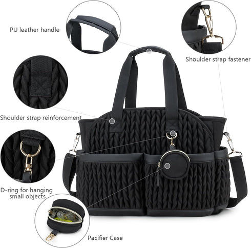 Mommy Lmbabter Diaper Tote Quilted Bag Function Maternity Baby Bag Diaper Changing Messenger with Shoulder Strap Wet