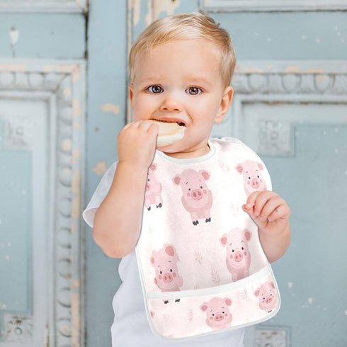 IHCVHQX 1 Pack Baby Feeding Bibs with Adjustable Snaps Cute Pig Infant Teething Drooling Bib for Toddler Girls Boys