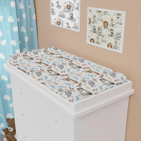 Watercolor Owl Flowers Leaves Changing Pad Cover, Cute Owl Birds Floral Changing Table Cover Sheets for Boys Girls