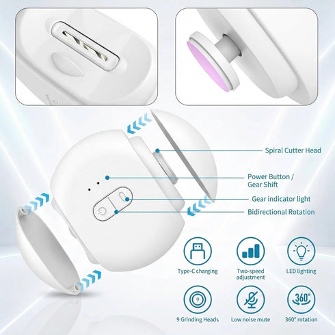 WHYLHJ Trimmer Electric Nail File & for Seniors & Babies Rechargeable Quiet LED Light Built-in Storage Multiple Speeds