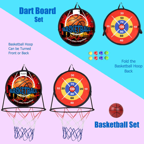 2 in 1 Basketball Hoop and Dart Board - 14" for Kids, Sports & Outdoor Play, Birthday Gift Toys for Ages 3-10, Party