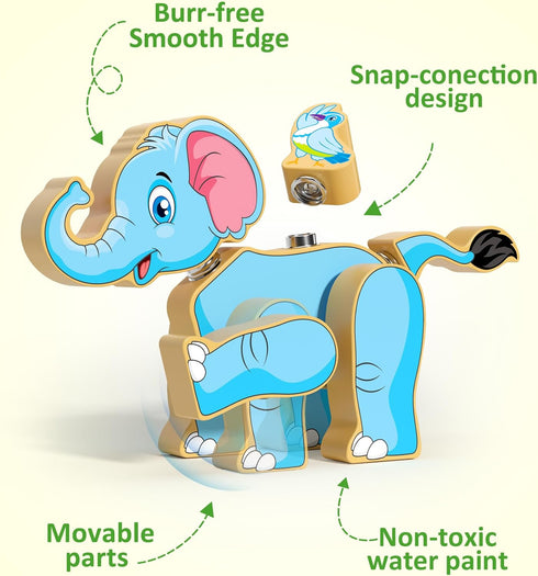 3 4 5 Coogam Wooden Snap Together Building Toy, Take Apart Construction Builders, Assembly Animal Building Blocks, STEM
