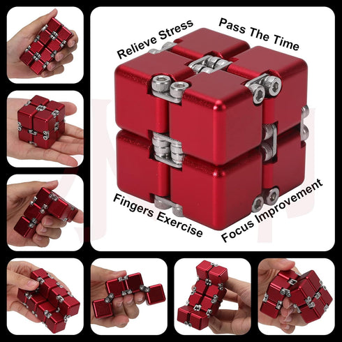Aluminum Alloy Metal Infinity Cube Fidget Toy, 6 Colors, Handheld Desk Toy with Cool Case for Stress Relief
