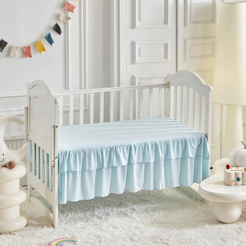 Set Ruffled Crib Bedding Baby Boho Quilted Comforter with Fitted Sheet and Bed Skirt - Cute Soft Breathable Seersucker