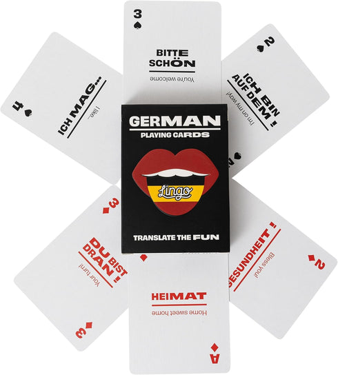 Lingo German Playing Cards in Wayfarer Tin Box | Travel Flashcards | Learn German Vocabulary in A Fun & Easy Way | 52 Essential Translations