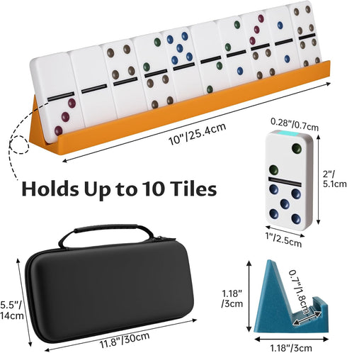 NiToy 6 Set 28 2x1x0.28 Inches 4 10x1.18x1.18 Inches, Double Dominos for Adults with Tiles & Silicone Domino Racks
