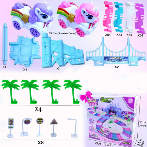 Yomwet Set 2 3 4 5 6 7 248 1Unicorn 1 Tracks Car Toys for Year Girl Toddler, PCS Pink Magic Bendable Race Track Toy