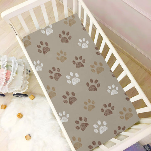 KICPOAY 39 27 Fitted Crib Sheets Brown Dog Paws Stretchy Portable Playard Sheets for Baby Toddler, Breathable Soft Mini