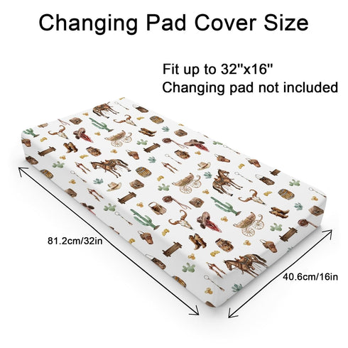 Western Cowboy Changing Pad Covers Cowboy Hats Boots Coins Cactus Goat Skull Horse Diaper Changing Pad Table Sheets for Boys Soft Breathable Stretchy Baby Change Table Pad Mats Covers 32''x16''