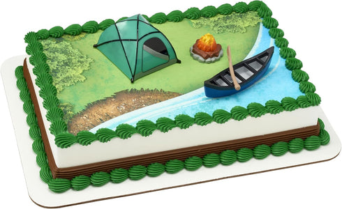 Decopac Fireside Camp DecoSet Cake Decoration, Multi, Tent, Canoe with Oar, Campfire