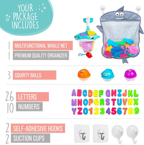Comfylife Baby Bath Toy Organizer, Bath Toy Storage with Foam Toys (Numbers & Letters) + Extra Net