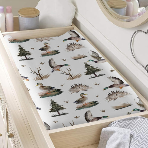 Watercolor Mallard Duck Changing Pad Cover, 32"x16" Soft Stretch Fitted Sheets for Boys Girls