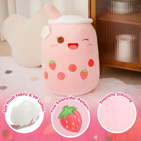 Athoinsu Light Up Strawberry Tea Soft Plush Pillow, 10'' Kawaii Stuffed Bubble Animal Toy with LED Lights