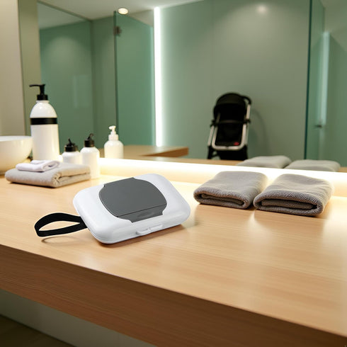 Rosojodg Gray Wipes Dispenser Travel Wipe Holder Reusable Wet Wipe Container Box,Grab Hanging Dispensers Refillable