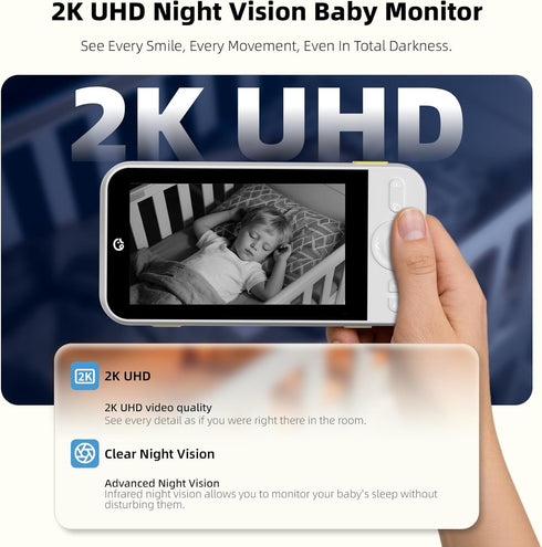 Ellie Baby Pro Audio,5'' 2K Resolution,6000mAh Pan-Tilt-5X 2-Way 24hr 1000ft Ellie Pro Baby Monitor with Camera and IPS