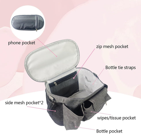 Small Diaper Bag, Travel Tote Bags for Moms - Multiple Pockets, Stroller Hook, Adjustable Strap - Portable Handbag