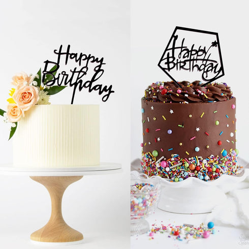6-Pack Black Birthday Cake Topper Set, Double-Sided Shiny Acrylic Happy Birthday Sign for Party Decorations
