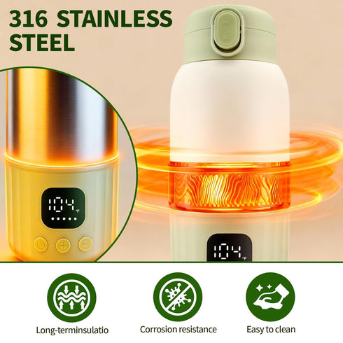 varrisin 12.8 oz 100w Portable Milk Warmer for Travel, Baby Bottle Warmer with Fast Heating, Formula Container to Go