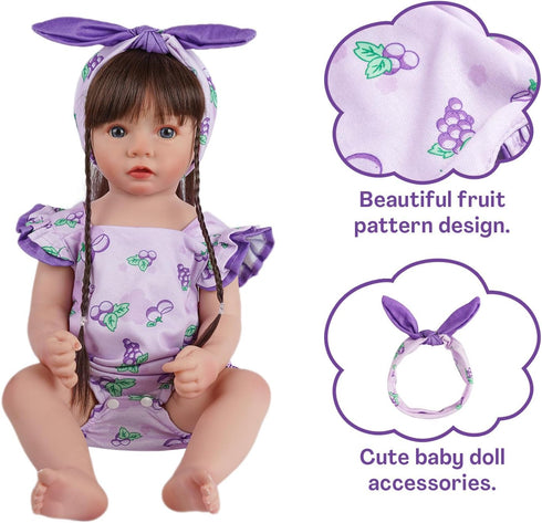 2 Set 17-22 Inch BABESIDE Pcs Reborn Baby Doll Clothes for Babydolls, Fruit Pattern Baby Dolls Clothes Accessories