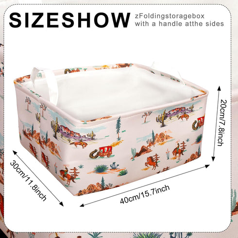 BBSET 3 Closet Pcs Western Bull Boho Rectangle Storage Basket Collapsible Highland Cow Storage Bin for Nursery Toys