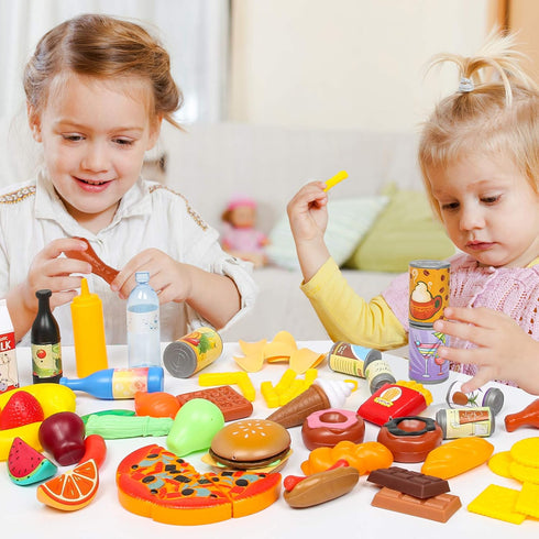 143 Packaging Shimfun Piece Play Food for Kids Kitchen - Toy Assortment - Pretend Food for Toddler - Bonus Water Bottle