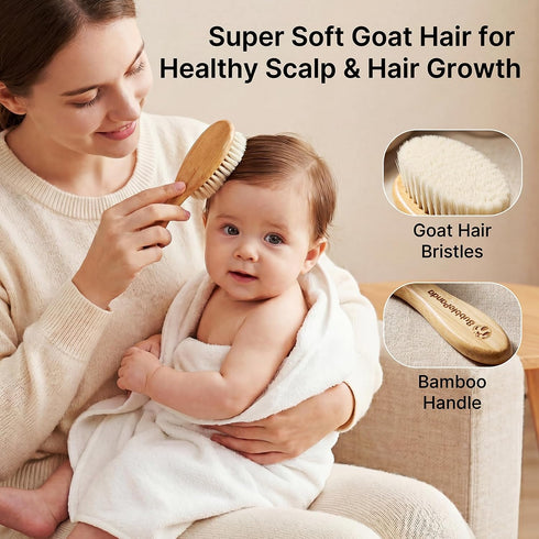 BubblePanda Set Baby Hair Brush and Comb Ultra Soft Goat Hair Bristles, Natural Bamboo Baby Brush for Cradle Cap