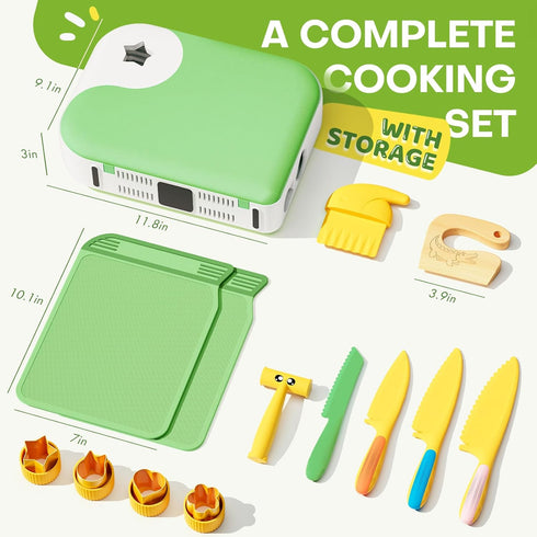 Set Set,Safe Set Toddler Cooking with Storage Box-Kids Kitchen PP Material Montessori Kitchen Tools for Real