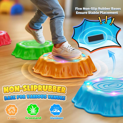 5PCS 3-5 Flooyes Stepping Stones for Kids, Light Up & Music Non-Slip Stepping Stones, Sensory Toys for Toddler Balance