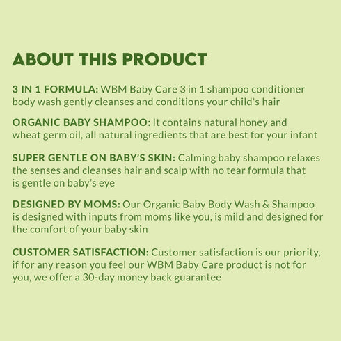 3-in-1 Nature,100% 300 ml/ 10 Oz WBM Baby Care Baby Shampoo, Body Wash & Conditioner, Care From Plant-Based, No Tear