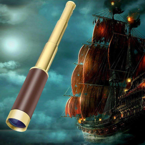 Aubric 25x30 Retro Pirate Telescope Zoomable Spyglass Portable Collapsible Handheld Telescope Vintage Monocular