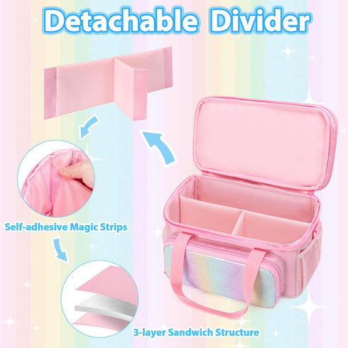 GRAOSO Hair Bow Organizer for Baby Girls, Double Layer Hair Accessories Storage Bag, Rainbow Sequins Design