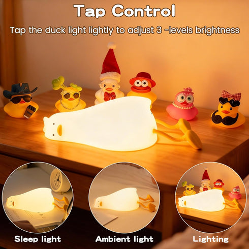 Dimmable/Rechargeable Lying Flat Duck Night Light,Cute White Elephant Gifts,Existential Crisis Duck Lamp,Silicone