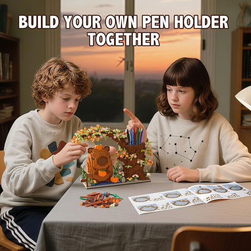 temeilr Set-1880PCSMulti 6 Capybara Micro Building Blocks functional self-assembly Flowers and PLANTS Capybara Cute Pen
