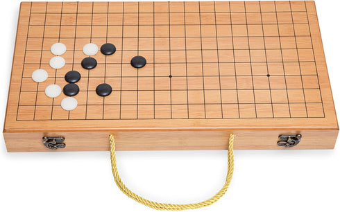 19 x19 Set Folding Go Game Board with and Bamboo Bowls and Imitation Jade Go Pieces